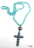 Boho Necklace, RH Precious Blue Lava Stone, Cross